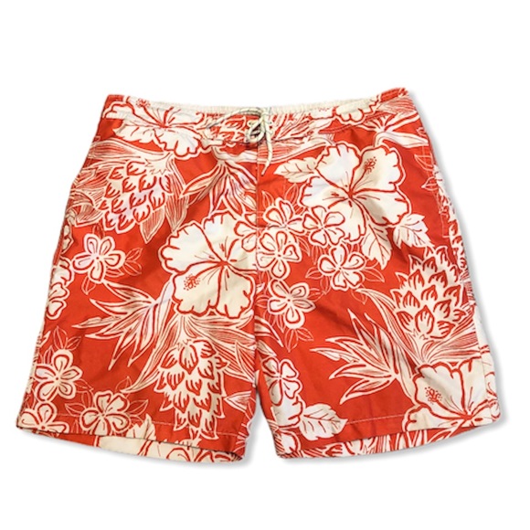 gold hibiscus print swim shorts